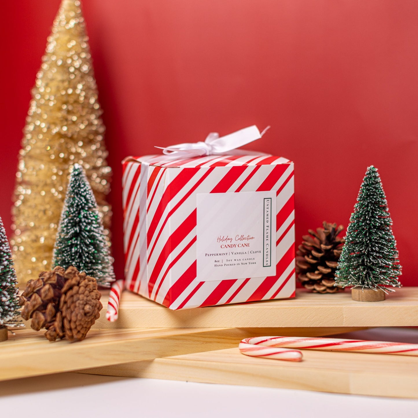 Candy Cane 8oz Soy Wax Candle | Peppermint, Vanilla, Clove Festive Blend | Joyful Holiday Atmosphere