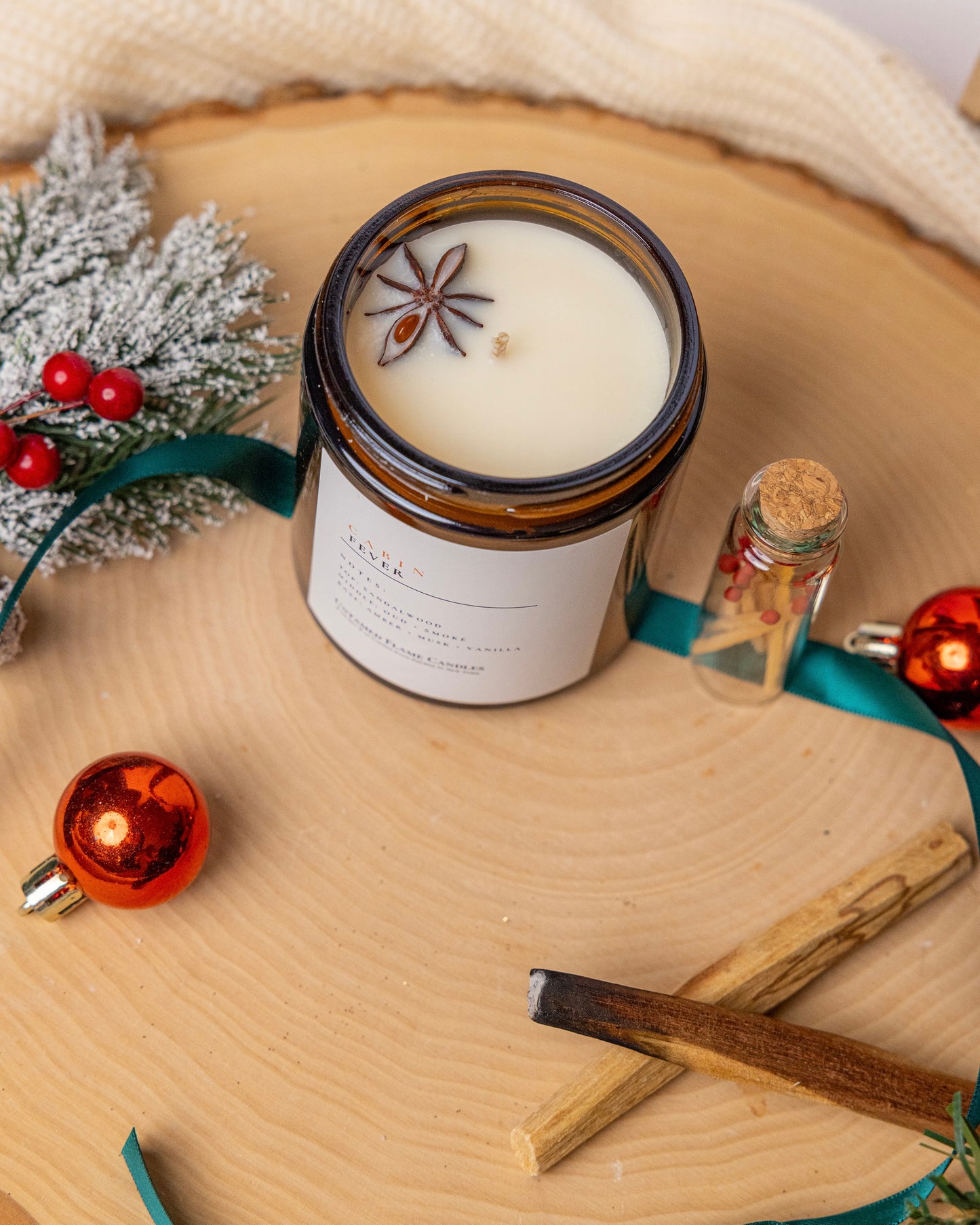 Cabin Fever Soy Wax Candle | Cozy Winter Retreat Aroma | Oud, Sweet Smoke, Incense, Vanilla | De-Stress, Vegan, Matches Included