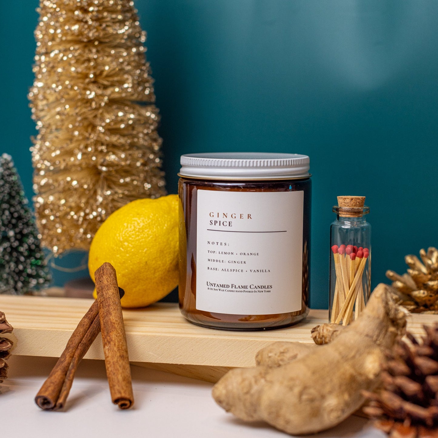 Ginger Spice 8oz Soy Wax Candle | Citrus, Warm Spice, Vanilla Aromatherapy Blend | Invigorating and Comforting Atmosphere