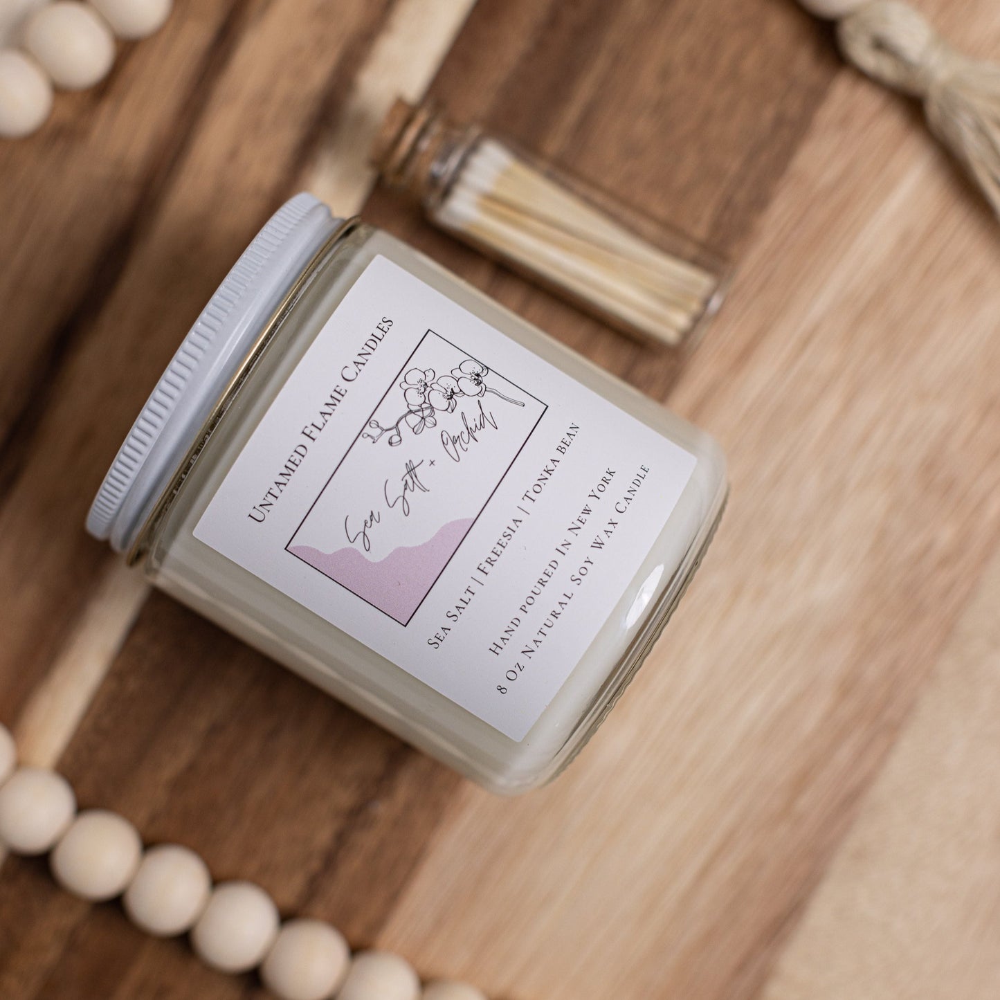 Sea Salt & Orchid Soy Wax Candle | Fresh Floral Harmony with Salty Highlights | Toxin-Free, Vegan | Matches Included | Gift Box Ready