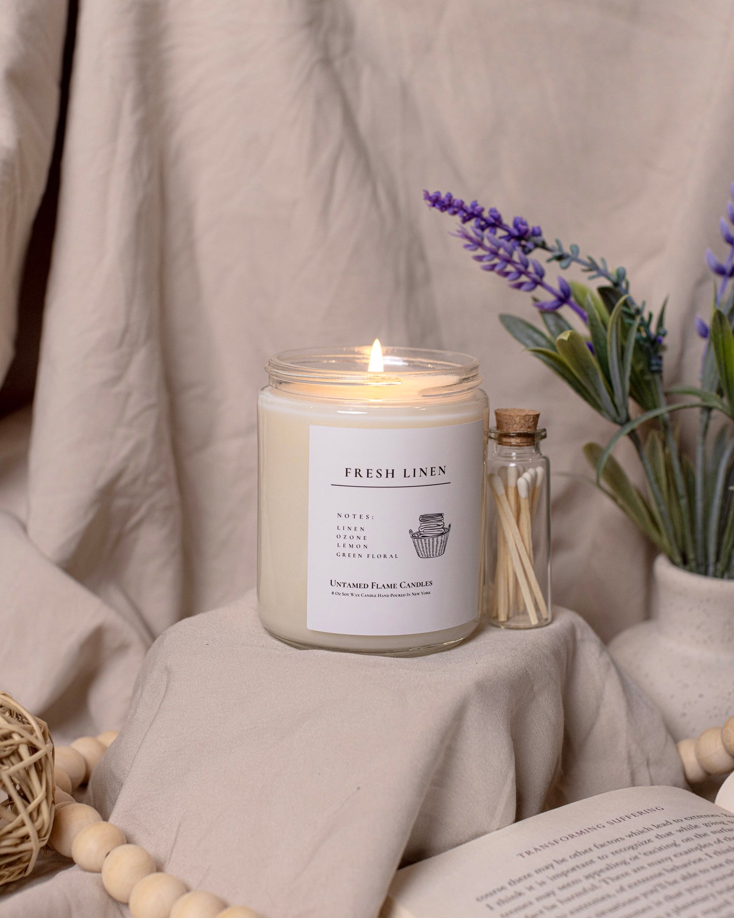 Fresh Linen Soy Wax Candle | Odor Eliminating | Refreshing | Clean | Toxin- Free | Vegan | Spring