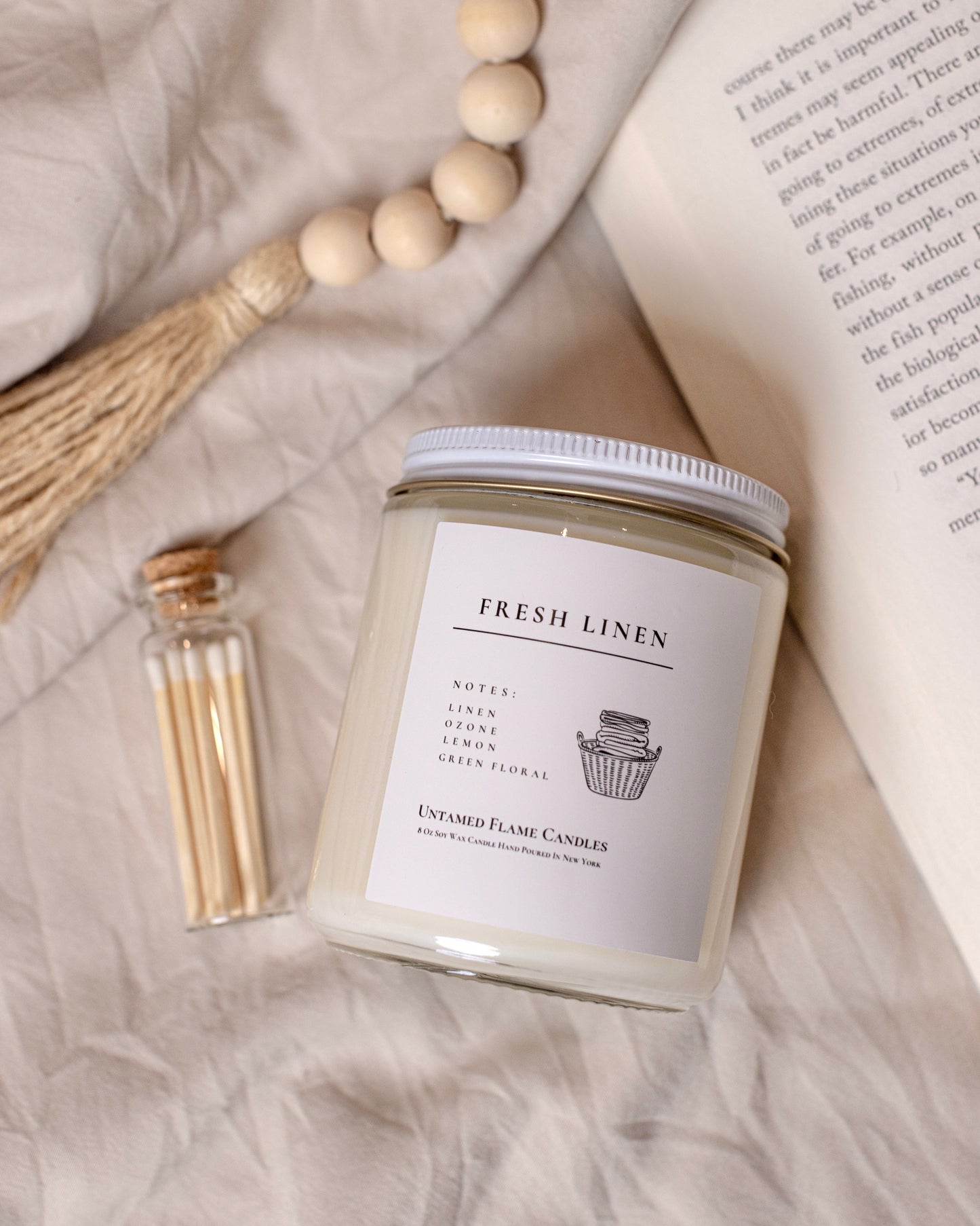 Fresh Linen Soy Wax Candle | Odor Eliminating | Refreshing | Clean | Toxin- Free | Vegan | Spring