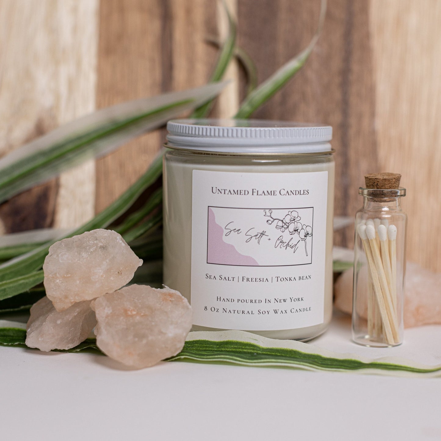 Sea Salt & Orchid Soy Wax Candle | Fresh Floral Harmony with Salty Highlights | Toxin-Free, Vegan | Matches Included | Gift Box Ready