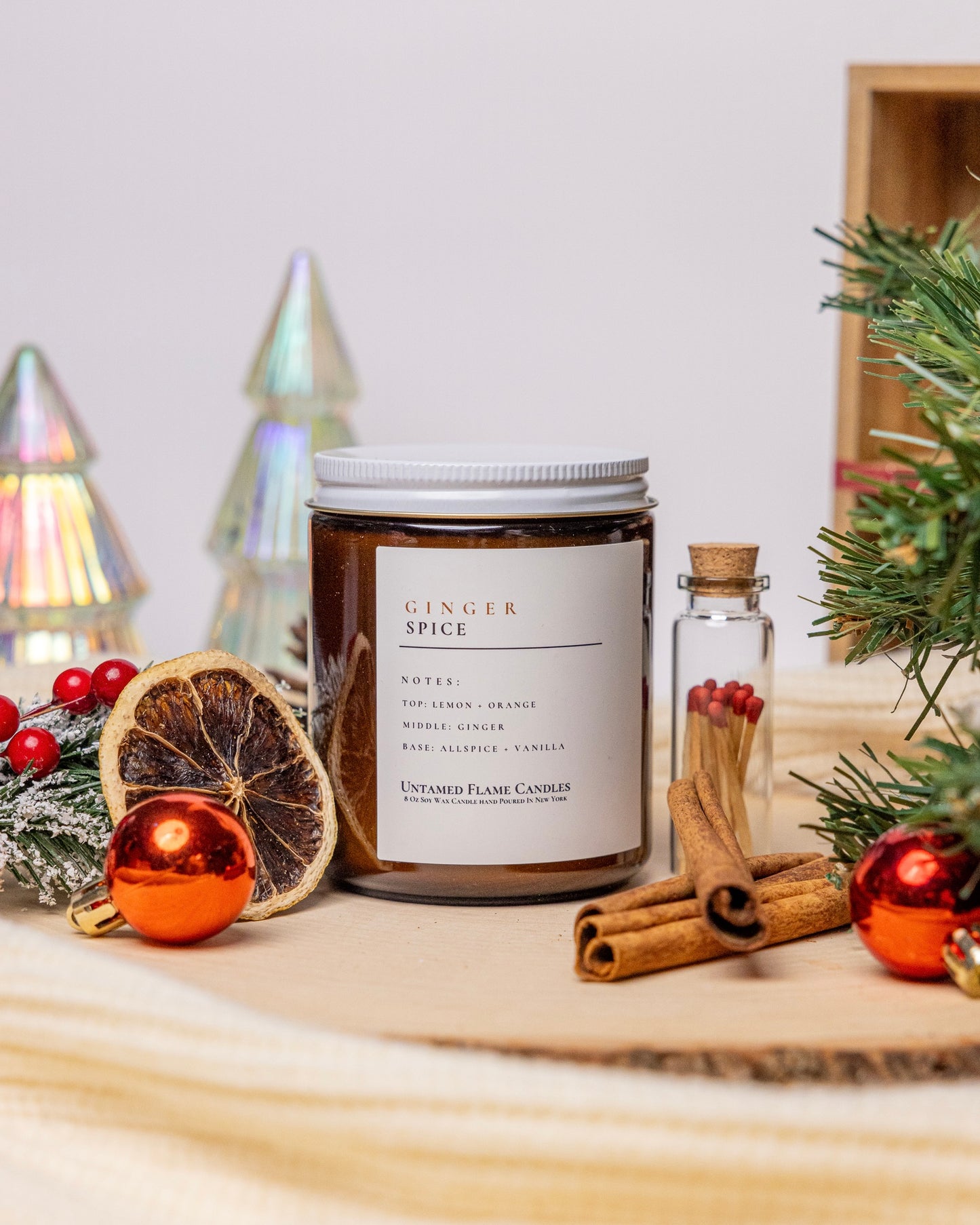 Ginger Spice 8oz Soy Wax Candle | Citrus, Warm Spice, Vanilla Aromatherapy Blend | Invigorating and Comforting Atmosphere