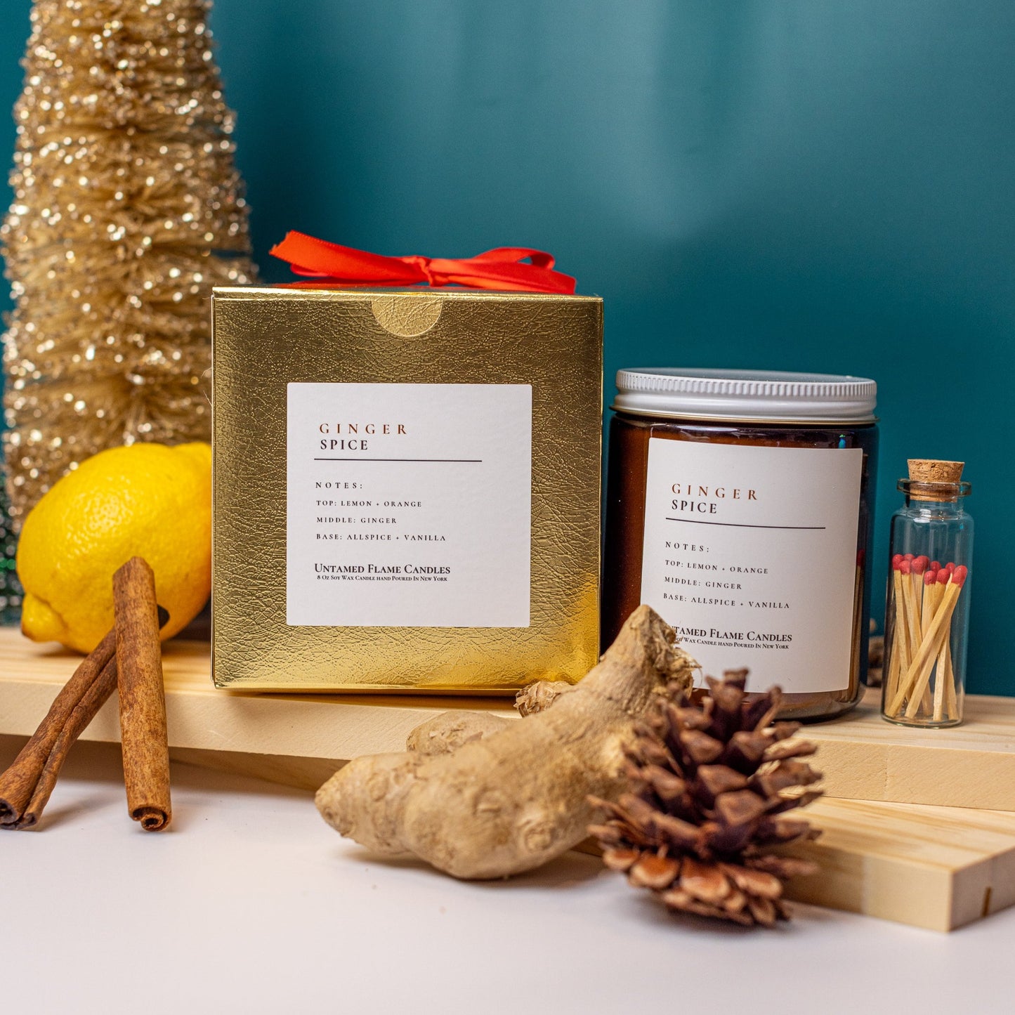 Ginger Spice 8oz Soy Wax Candle | Citrus, Warm Spice, Vanilla Aromatherapy Blend | Invigorating and Comforting Atmosphere