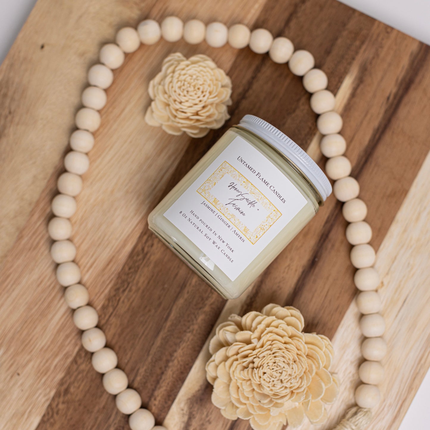 Honeysuckle Jasmine Natural Soy Wax Candle | Floral| Vegan | Toxin-Free | Hand poured in NY | Glass Jar
