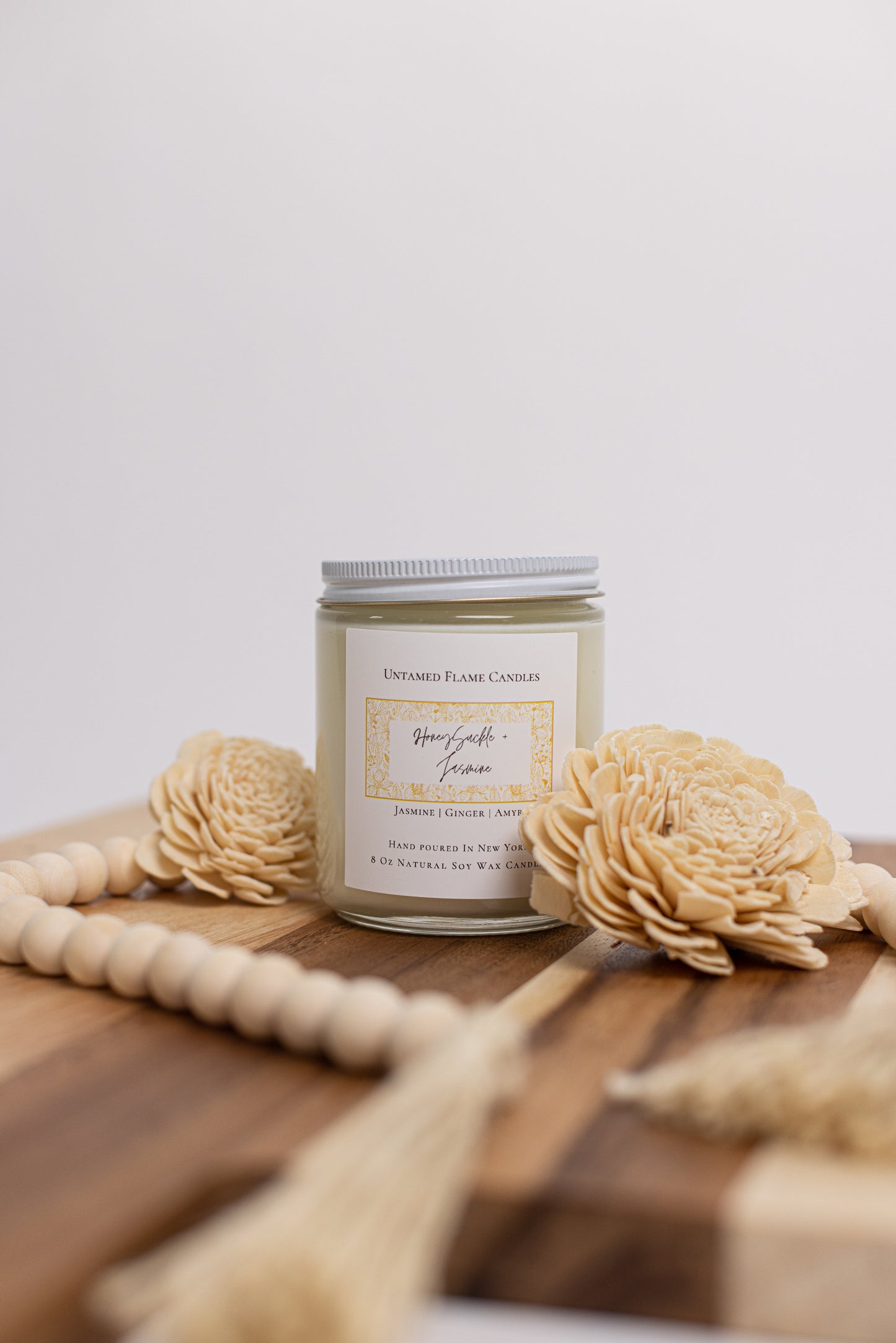 Honeysuckle Jasmine Natural Soy Wax Candle | Floral| Vegan | Toxin-Free | Hand poured in NY | Glass Jar