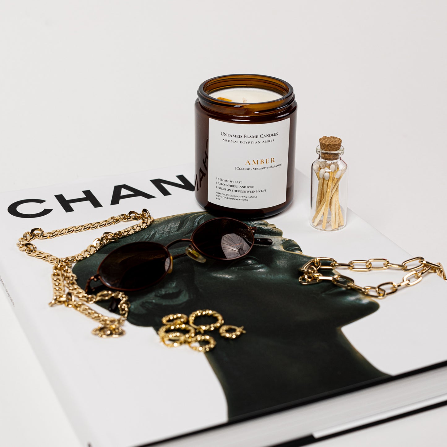 Egyptian Amber Natural Soy Wax Crystal Candle | Mysterious Earthy Fragrance with Sandalwood, Amber, and Patchouli | Toxin-Free, Vegan