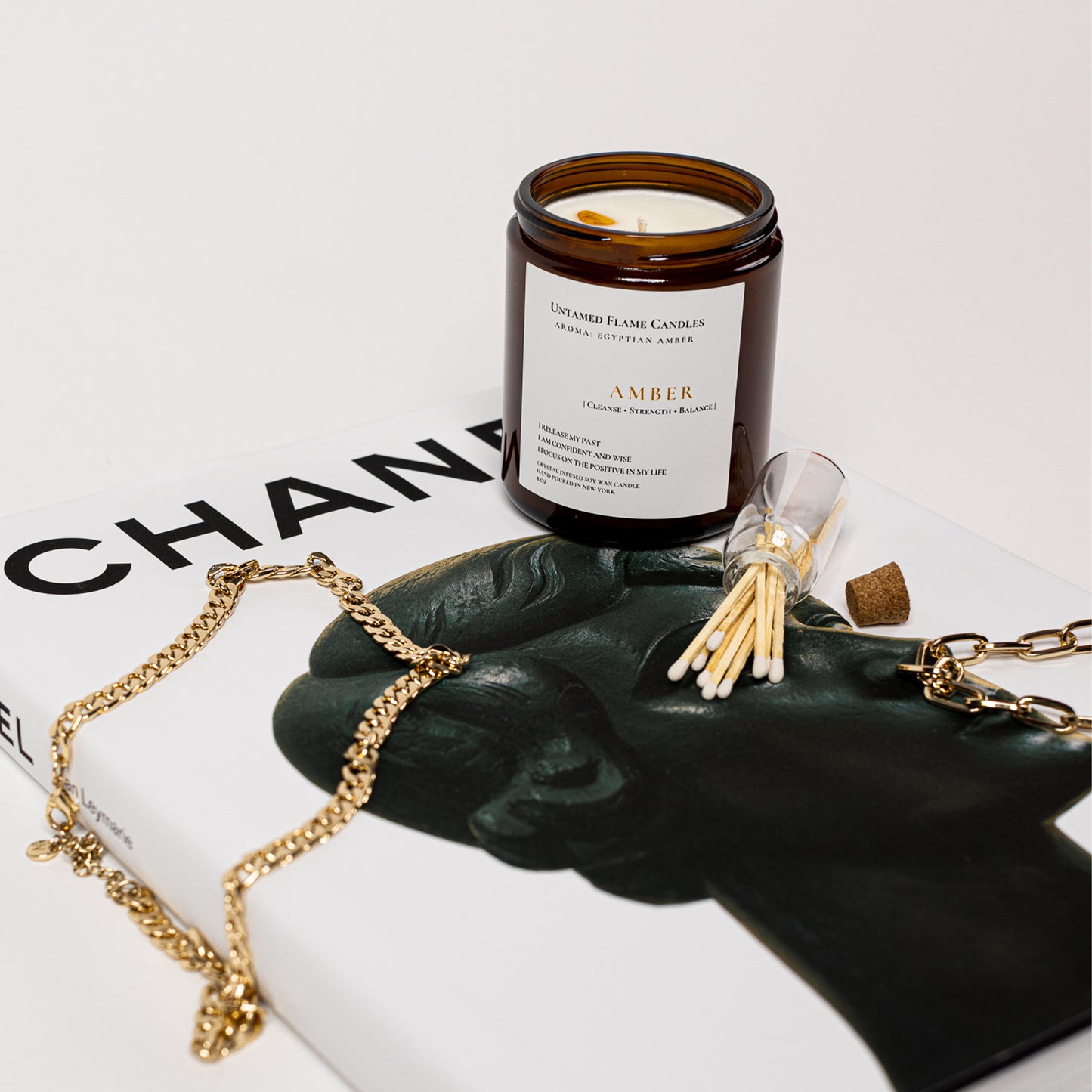 Egyptian Amber Natural Soy Wax Crystal Candle | Mysterious Earthy Fragrance with Sandalwood, Amber, and Patchouli | Toxin-Free, Vegan