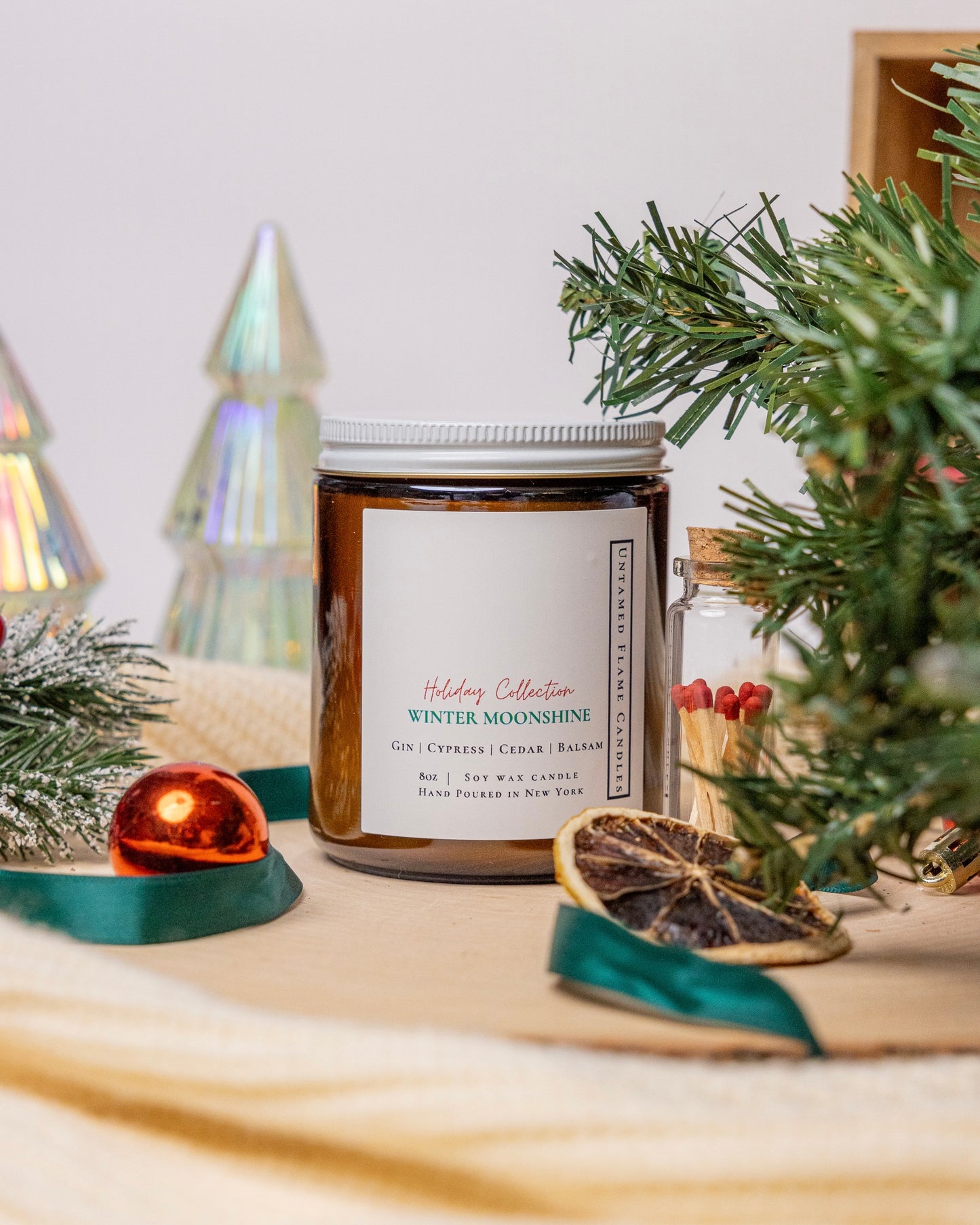 Winter Moonshine 8oz Soy Wax Candle | Dry Gin, Cypress, Cedar, Balsam | Cozy Holiday Ambiance