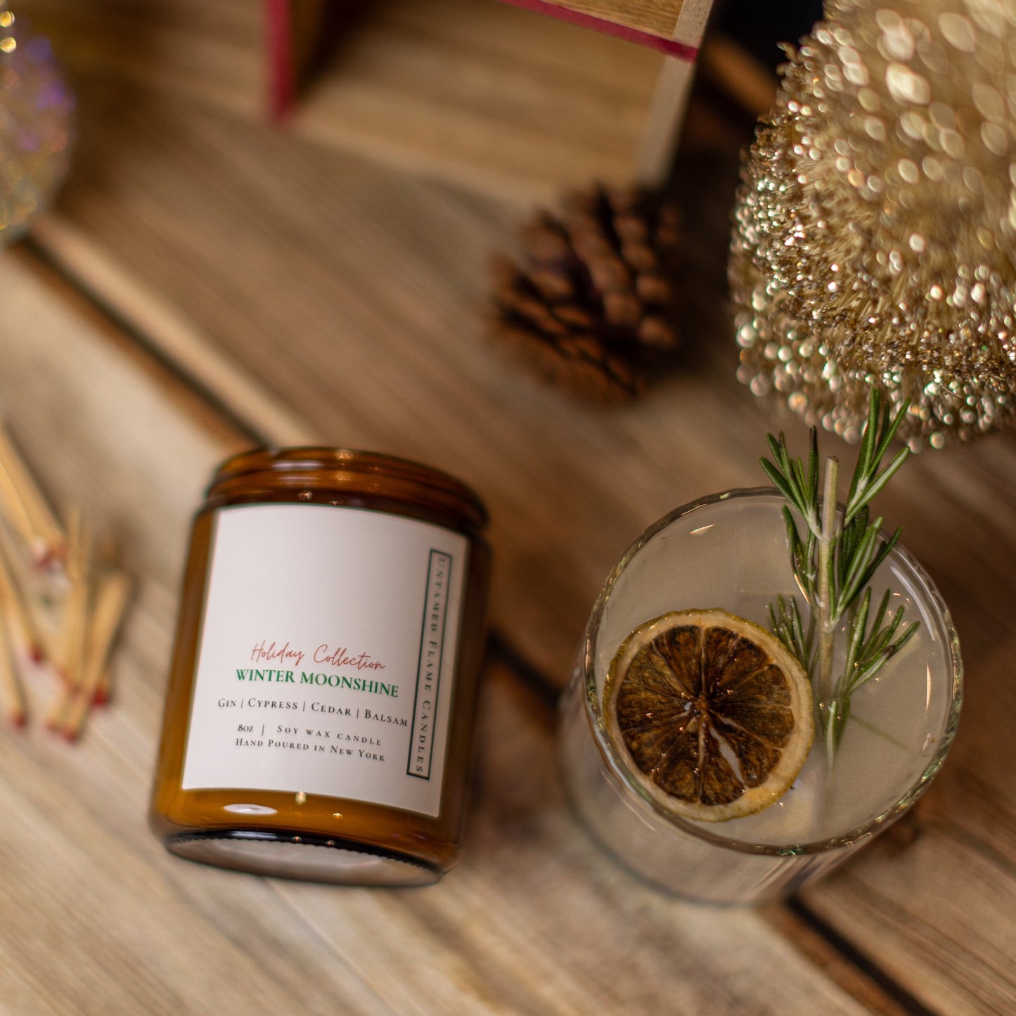 Winter Moonshine 8oz Soy Wax Candle | Dry Gin, Cypress, Cedar, Balsam | Cozy Holiday Ambiance