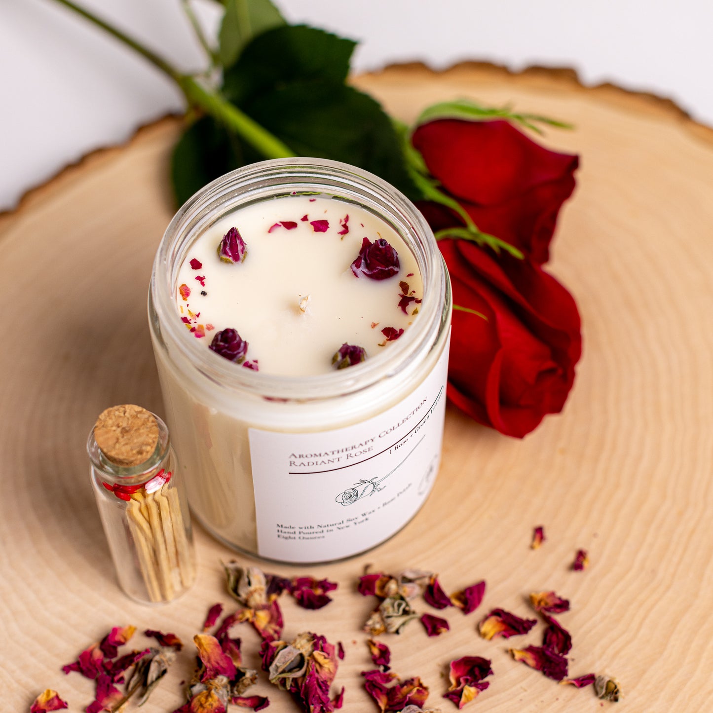 Rose Natural Soy Wax Candle | Aromatherapy candle | De-stress | happiness | Love | Meditation | Toxin-Free Candle | Vegan | Matches included