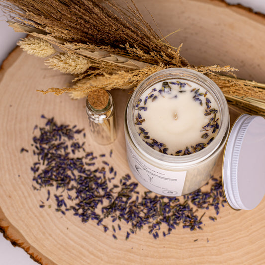 Lavender and Sandalwood Natural Soy Wax Candle | Aromatherapy Candle | Sleep | Destress | Meditation | Non-Toxic | Vegan | matches included