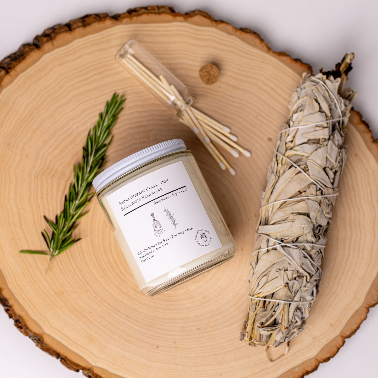 Rebalance Rosemary Soy Wax Candle | Restorative Aromatherapy for Energize and De-stress | Vegan & Toxin-Free | Matches Included