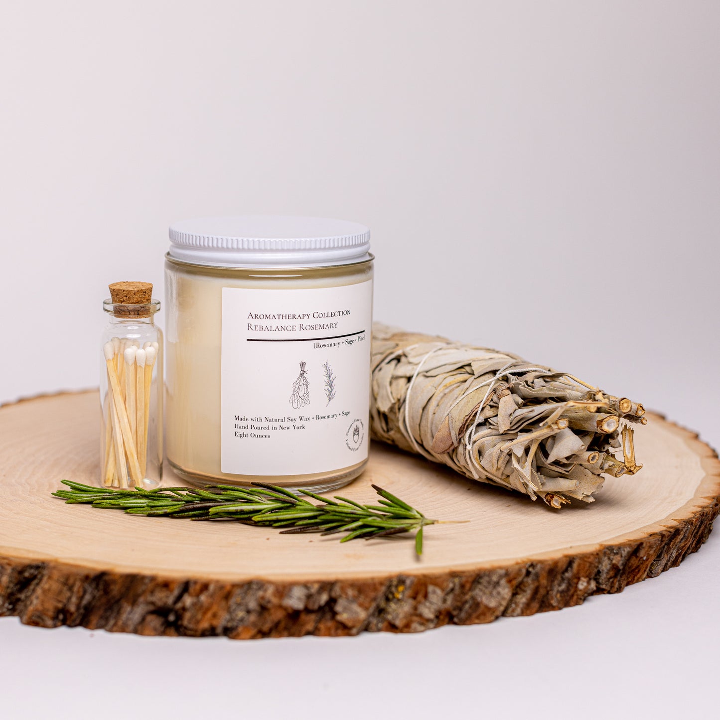 Rebalance Rosemary Soy Wax Candle | Restorative Aromatherapy for Energize and De-stress | Vegan & Toxin-Free | Matches Included