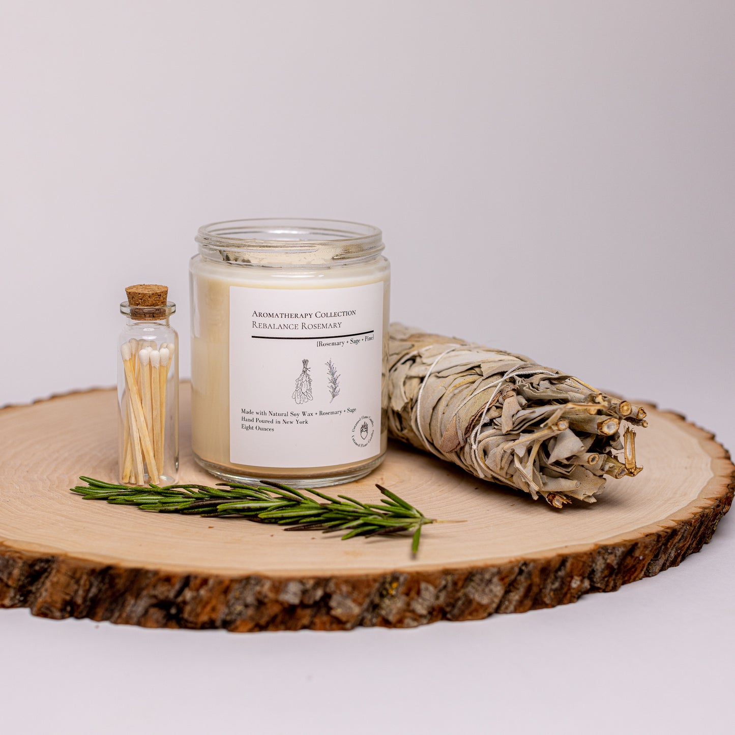 Rebalance Rosemary Soy Wax Candle | Restorative Aromatherapy for Energize and De-stress | Vegan & Toxin-Free | Matches Included